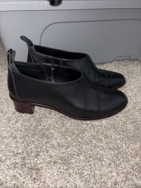 Tibi Black Leather Slip-On Ankle Booties with Low Block Heel